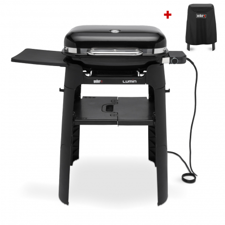 Weber Elektrogrill Lumin mit Stand, Black 2023 + inklusive Abdeckhaube