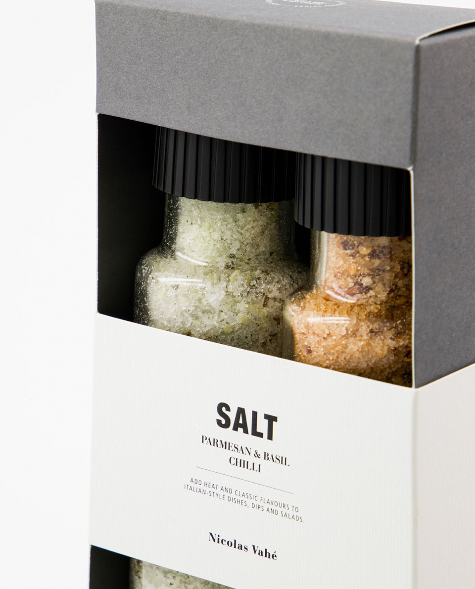 Nicolas Vahé Geschenkset Salz Parmesan & Basil und Chilli 2