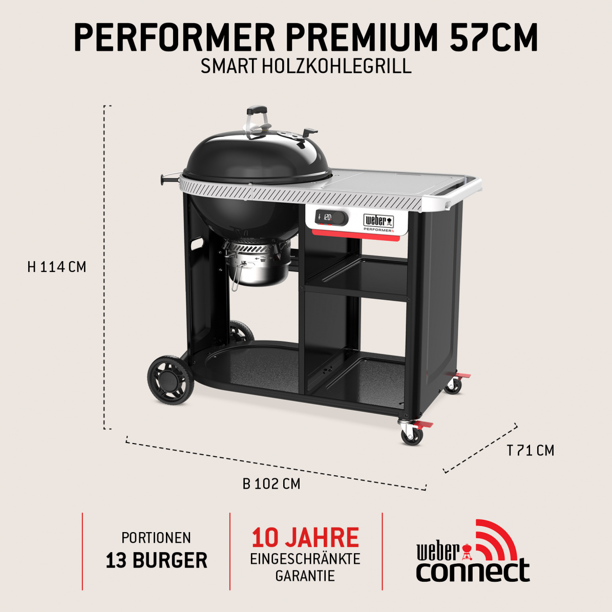 Weber Holzkohlegrill Performer Premium Smart, 57 cm, schwarz (2026)