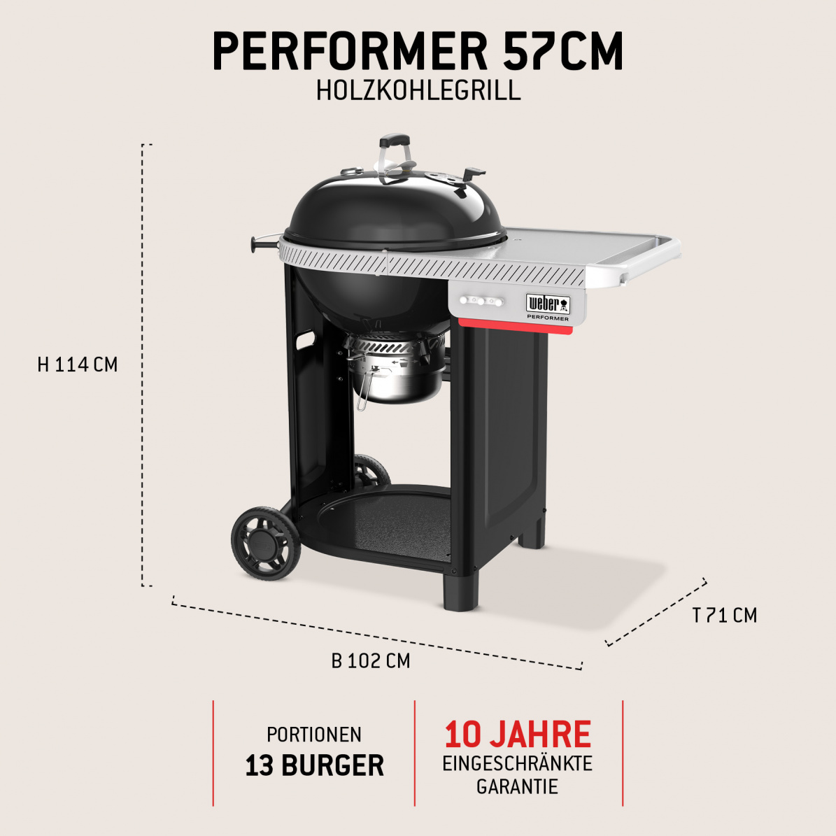Weber Holzkohlegrill Performer Smart, 57 cm, schwarz (2026)